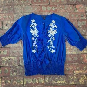 Vintage Karen Kane Embroidered Ruffle Blouse Sz L